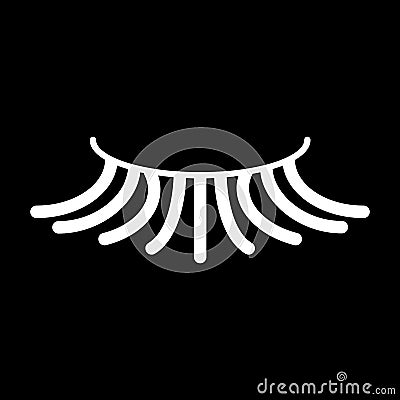 False simple eyelash vector icon. White eyelash illustration on black background. Solid linear beauty icon. Vector Illustration