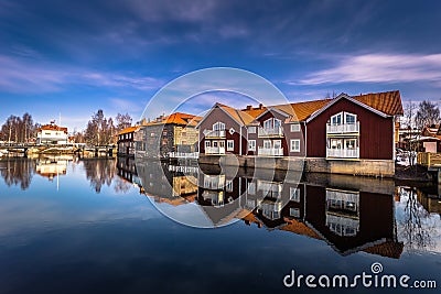 Falun - March 30, 2018: The picturesque wooden houses in the center of the town of Falun in Dalarna, Sweden Stock Photo