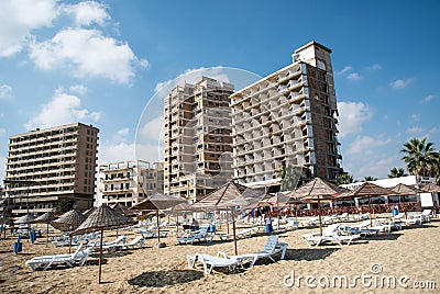 Famagusta beach and abandoned hotels Cyprus Editorial Stock Photo