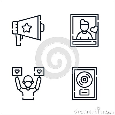 Fame line icons. linear set. quality vector line set such as platinum, fans, photo Vector Illustration