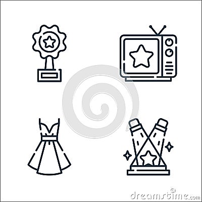 fame line icons. linear set. quality vector line set such as spotlight, dress, quiz Vector Illustration