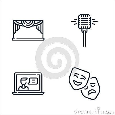 fame line icons. linear set. quality vector line set such as theatre, video chat, microphone Vector Illustration