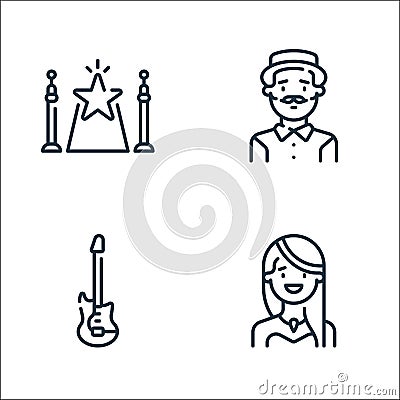 fame line icons. linear set. quality vector line set such as woman, guitar, man Vector Illustration