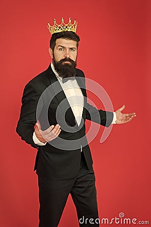 Fame and popularity. Proud of his achievements. Elite society. Being recognised and proud. Proud man. Bearded man wear Stock Photo