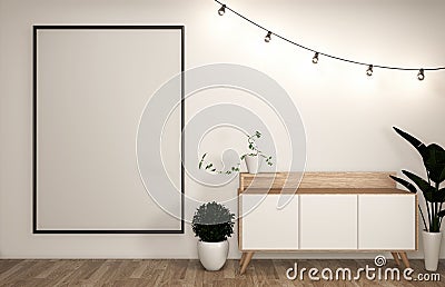 Mock up fames and cabinet in modern empty room Japanese - zen style,minimal designs. 3D rendering Stock Photo