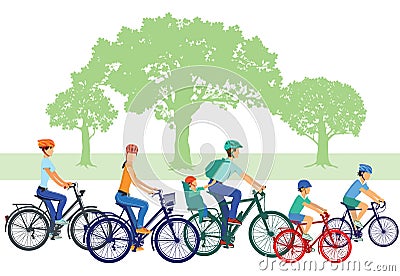 Families on bikes Vector Illustration