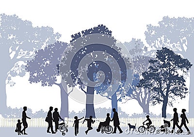 Families in city park Vector Illustration