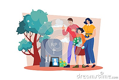 Families gather to honor their loved ones who have passed away in service Vector Illustration