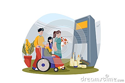 Families gather to honor their loved ones who have passed away in service Vector Illustration