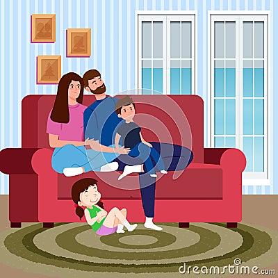 Families gather together at home Cartoon Illustration