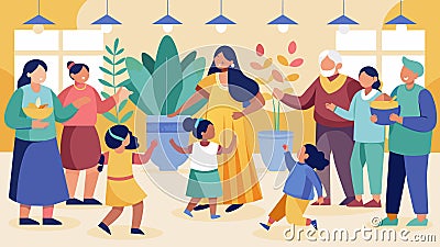 Families gathered in a community center with elders passing down the stories and traditions behind each dance ensuring Vector Illustration