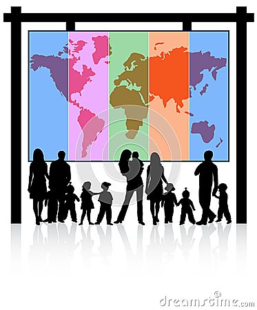 Families and map Vector Illustration