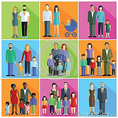 Families, parents and couples Vector Illustration