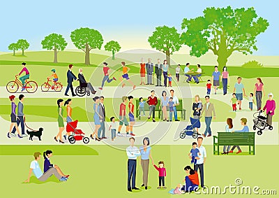 Families in the park illustration Vector Illustration