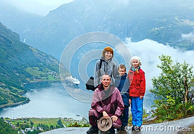 Family above Geiranger Fjord (Norge) Stock Photo