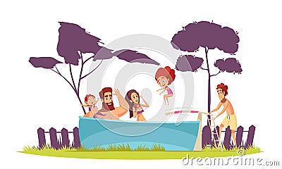 Family Active Holidays Pool Illustration Vector Illustration