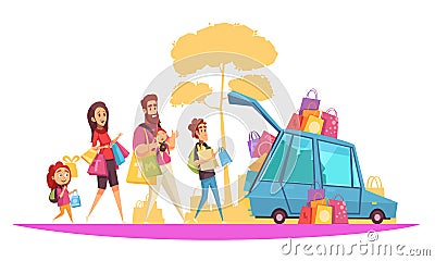 Family Active Holidays Purchases Illustration Vector Illustration