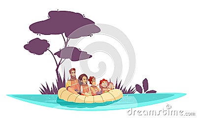 Family Active Holidays Raft Illustration Vector Illustration