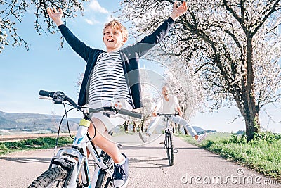 Family active leisure - father and son have a fun when they ride Stock Photo