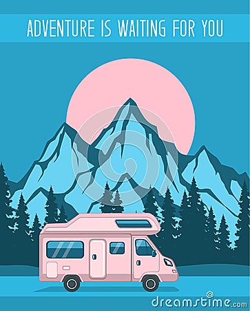 Family Adventure Road trip poster Vector Illustration