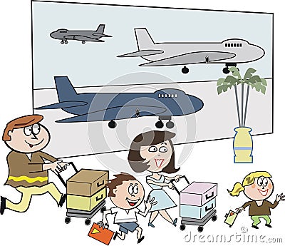 Family airport cartoon Vector Illustration