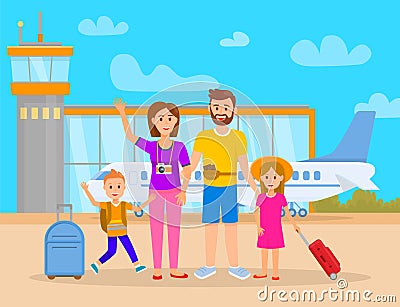 Family in Airport Terminal Vector Illustration Vector Illustration
