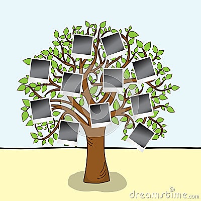 Family album. Tree with frames for your photos. Vector Illustration