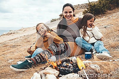 Family in autumn hike Stock Photo