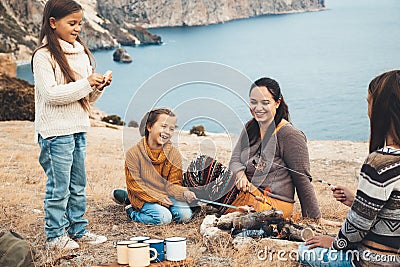 Family in autumn hike Stock Photo