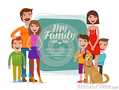 Family banner. Happy people, parents and children. Cartoon vector illustration Vector Illustration