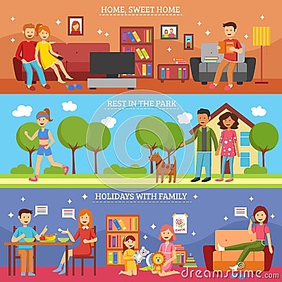 Family Banner Set Vector Illustration