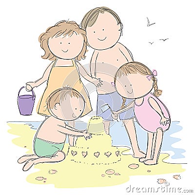 Family at the beach Vector Illustration