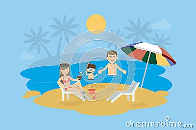 Family at the beach. Vector Illustration