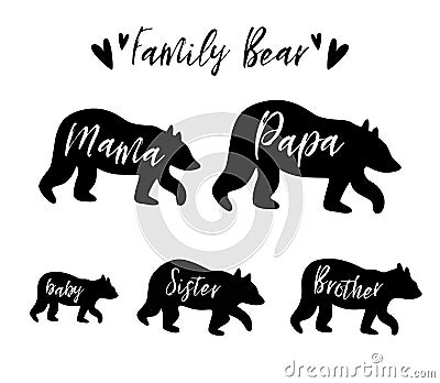 Family bear Mama bear, papa, sister, brother, baby bear set. Family clip art. Black bear family print silhouette Vector Vector Illustration