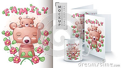 Family bear - poster and merchandising. Vector Illustration