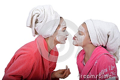 Family beauty treatment in the bathroom. mother Stock Photo
