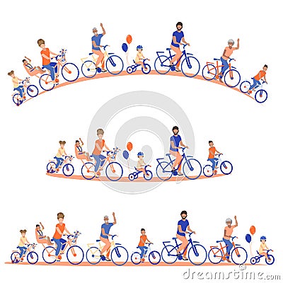 Horizontal banners set family on bicycles Vector Illustration