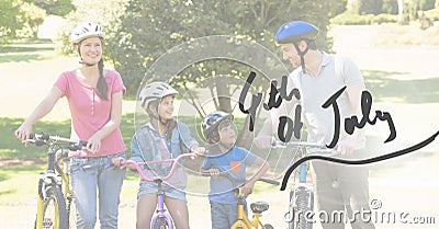 Family bicycling for the 4th of July Stock Photo