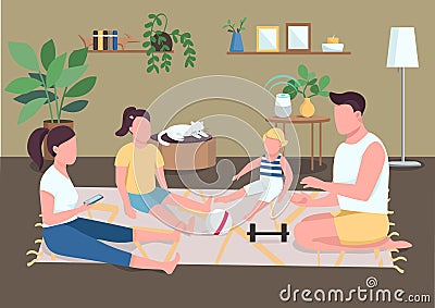 Family bonding flat color vector illustration Vector Illustration