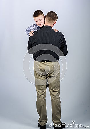 Family bonds. Family support. Real men. Trustful relations father and son. Father little son. Best friends. Dad and Stock Photo