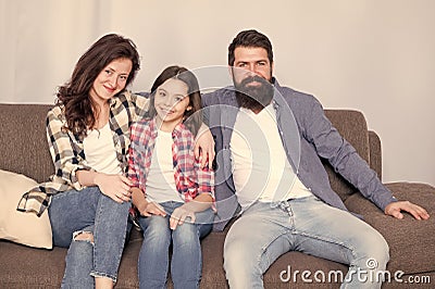 Family bonds. happy family relax at home. family weekend. mother and father love daughter. just relax. little girl with Stock Photo