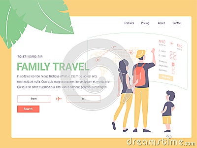 Family book plane tickets online. Vector Illustration