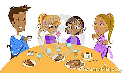 Family at breakfast Cartoon Illustration