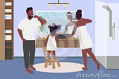 Family brushing teeth flat color vector illustration Vector Illustration