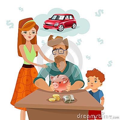 Family Budget Finance Plan Flat Poster Vector Illustration