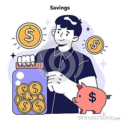 Family budgeting. Money savings on bank account, future investment. Vector Illustration