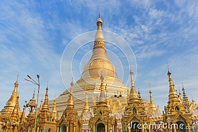 Family burmese people praying respects at Shwedagon big golden pagoda in rangoon, MyanmarBurma Stock Photo