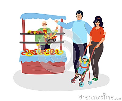Family buying bread - colorful flat design style illustration Vector Illustration