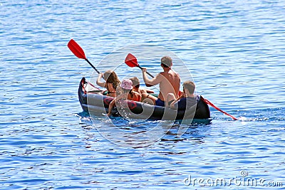 Family canoeing Stock Photo