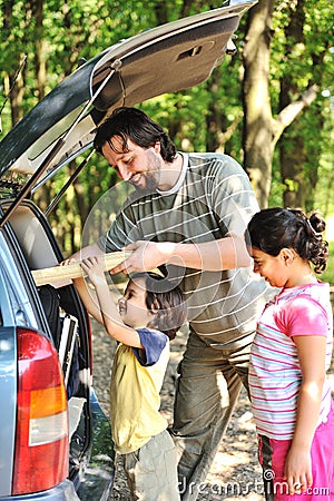 Family with car Stock Photo